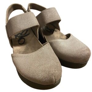 OTBT Women's Roadie Platform‎ Wedge Sandals Beige Glitter Elastic Strap Size 7.5